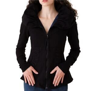 Prairie Underground Cloak Hoodie Womens S Black Zip Ruffle Pocket Feminine Femme